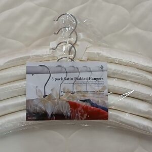 Set Of 5 Satin Padded Hangers Cream